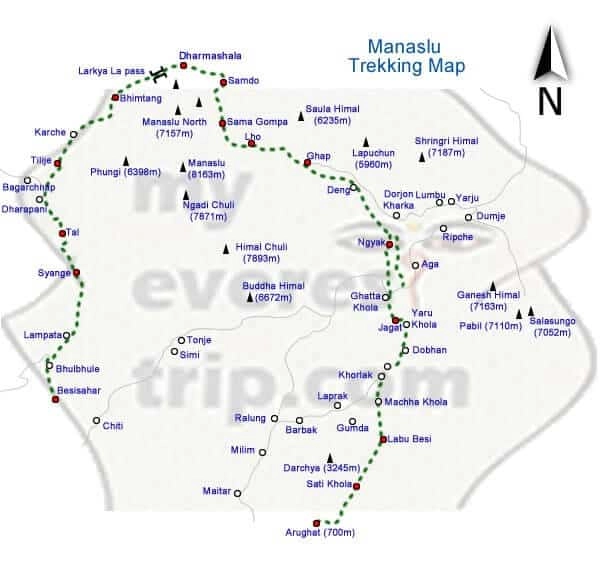 Manaslu trek map